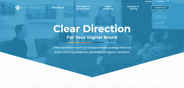 Blue Compass homepage scroll animation and hover animation. examples of website animation.
